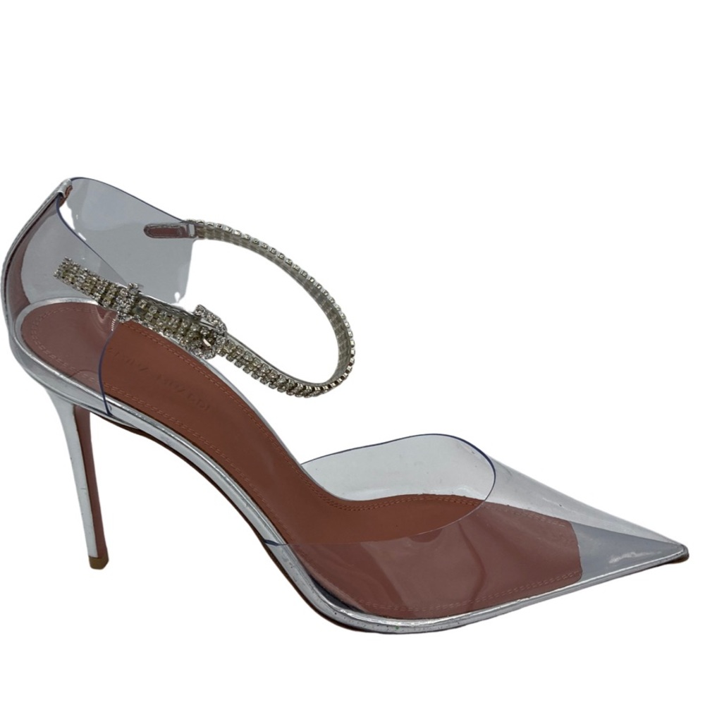 NWOB Amina Muaddi Ursina Glass Crystal-embellished PVC Pointed Toe Heels - Picture 2 of 10